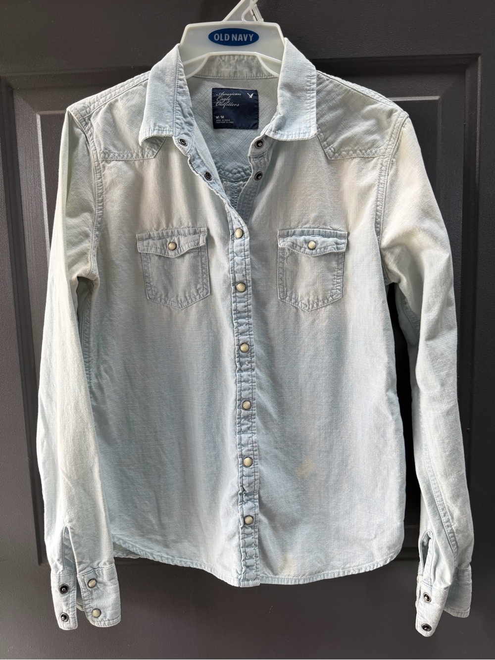 American Eagle Outfitters Pale Blue Denim Button-Down Shirt